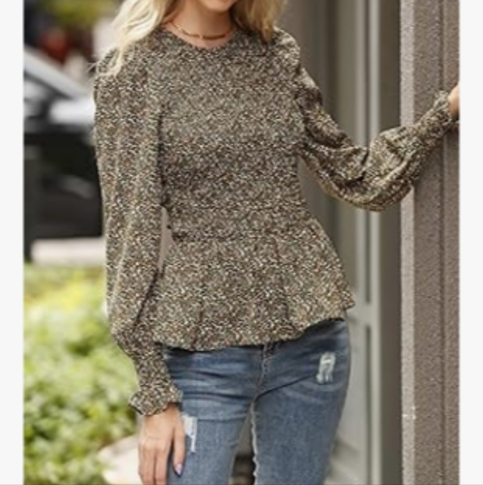 Floral Long Sleeve Peplum Blouse - Picture 5 of 5